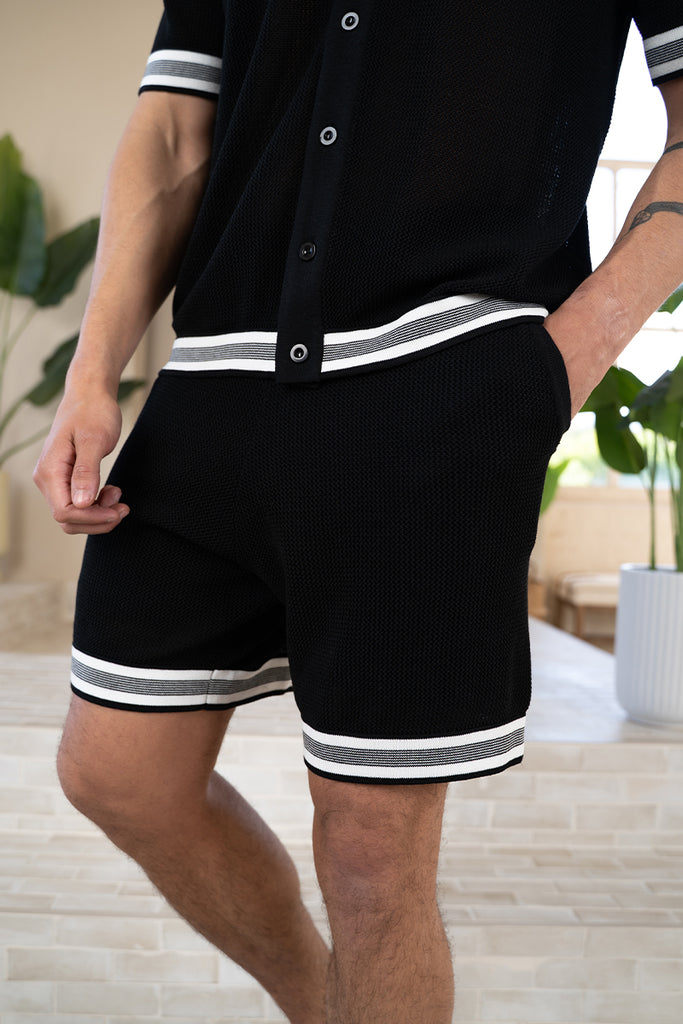 Mesh Tape Knitted Shorts - Black