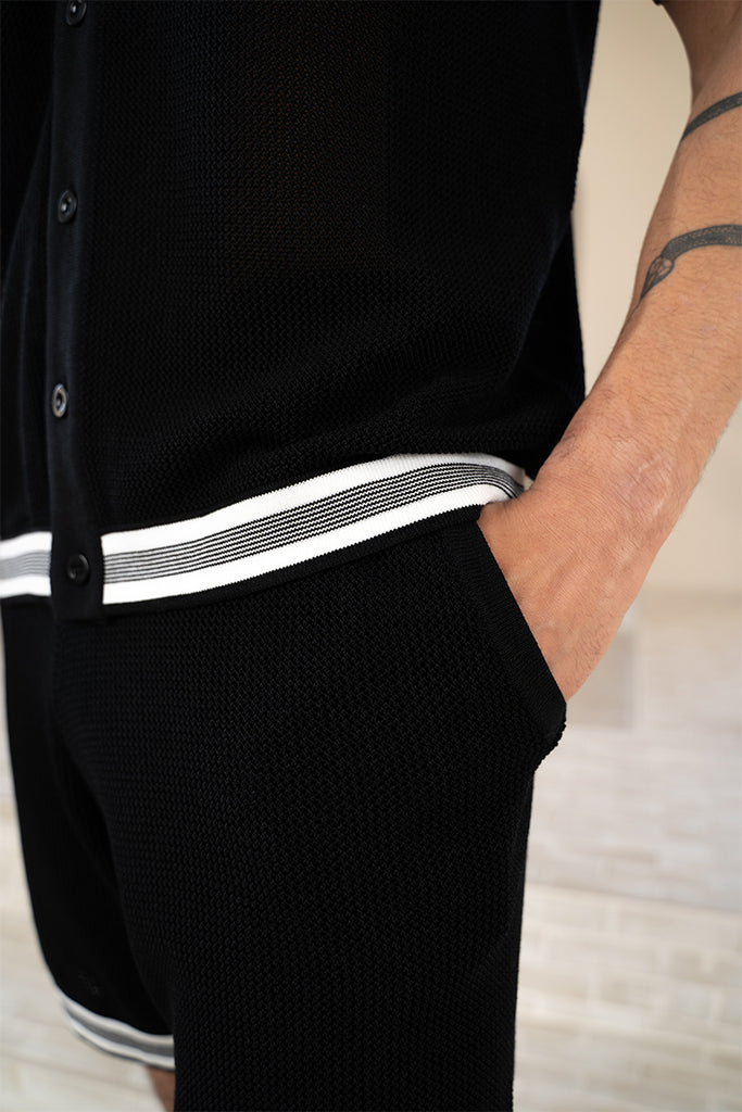 Mesh Tape Knitted Shirt - Black