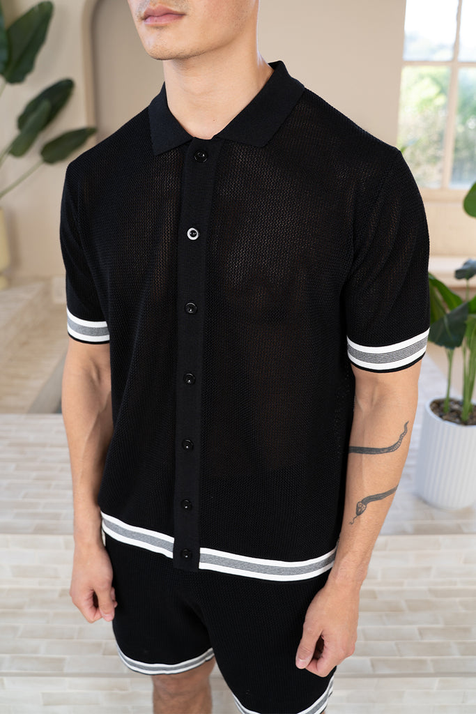 Mesh Tape Knitted Shirt - Black