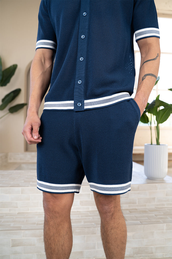 Mesh Tape Knitted Shorts - Navy