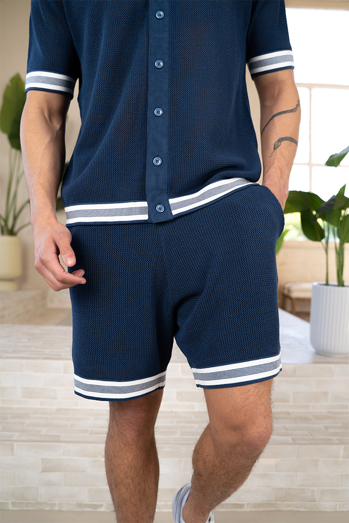 Mesh Tape Knitted Shorts - Navy