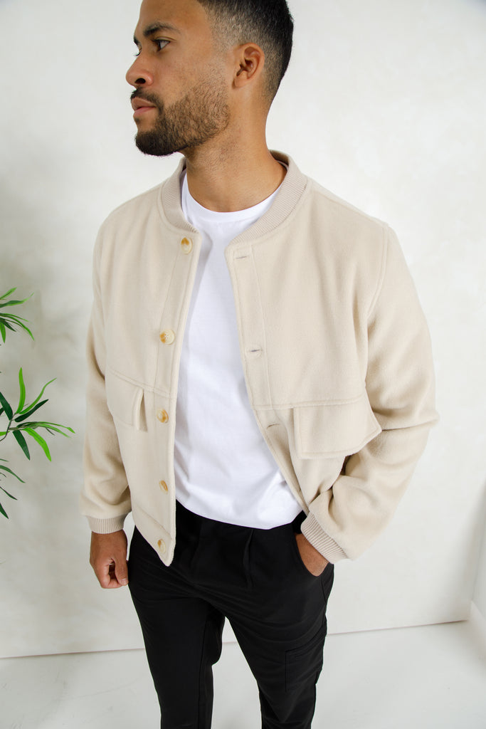 Premium Boucle Bomber Jacket - Beige