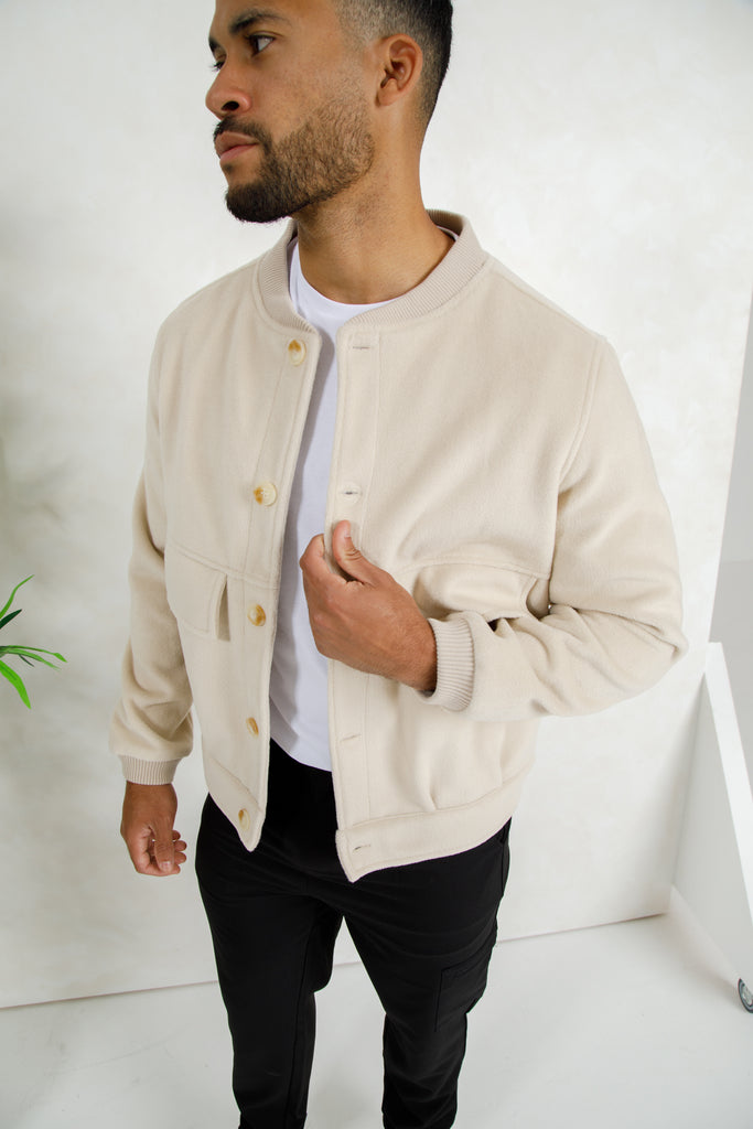 Premium Boucle Bomber Jacket - Beige