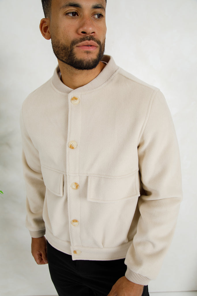 Premium Boucle Bomber Jacket - Beige