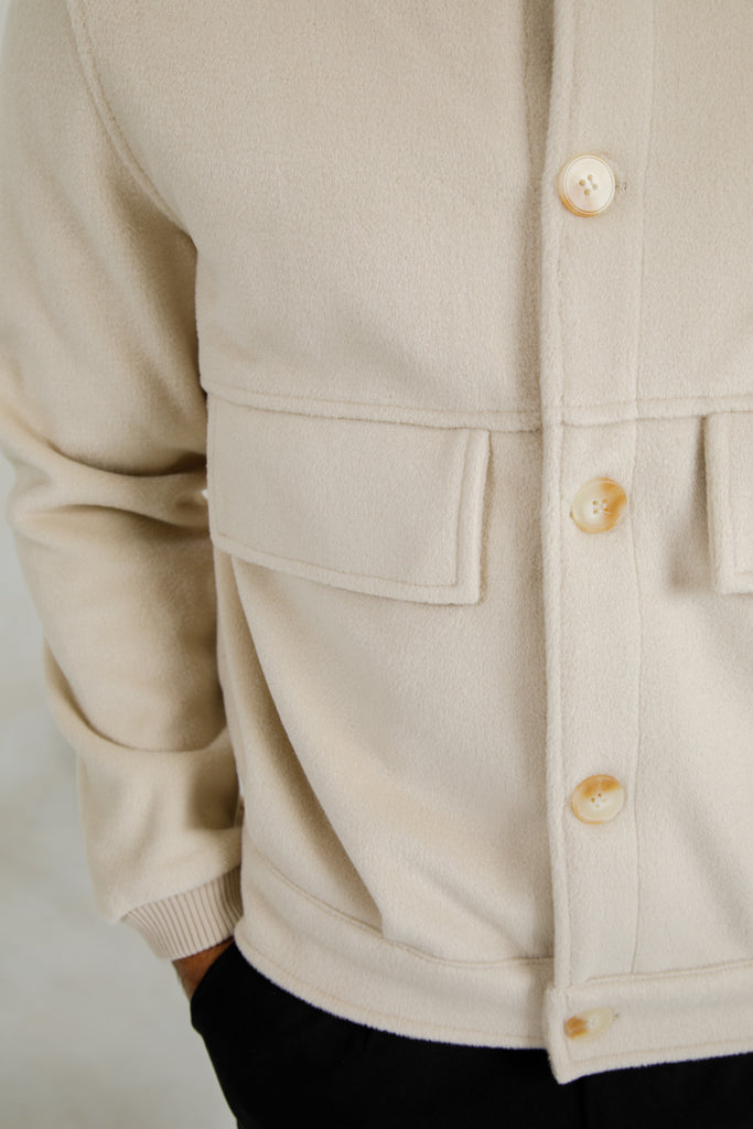 Premium Boucle Bomber Jacket - Beige