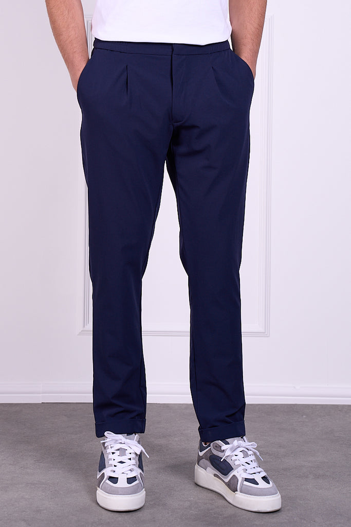Premium Tapered Turn-Up Pants - Navy