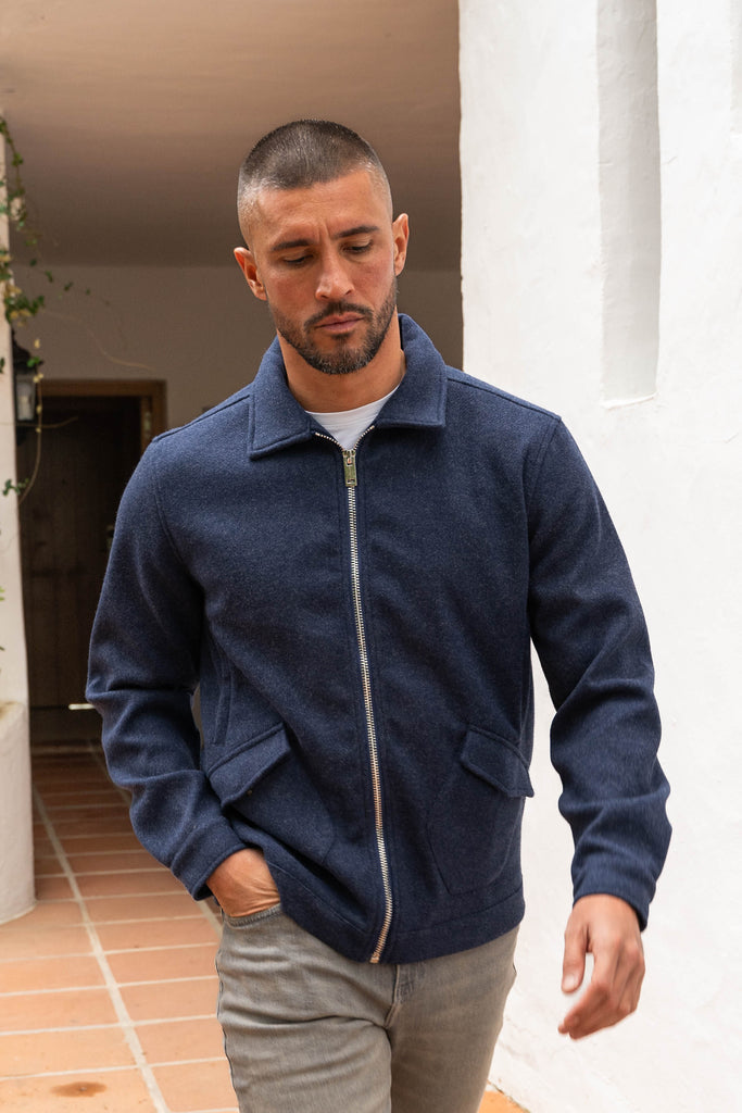 Premium Boucle Zip Up Jacket - Navy
