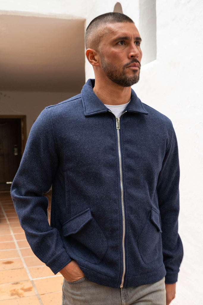 Premium Boucle Zip Up Jacket - Navy