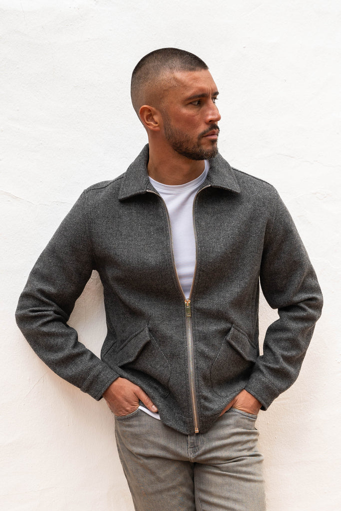 Premium Boucle Zip Up Jacket - Charcoal