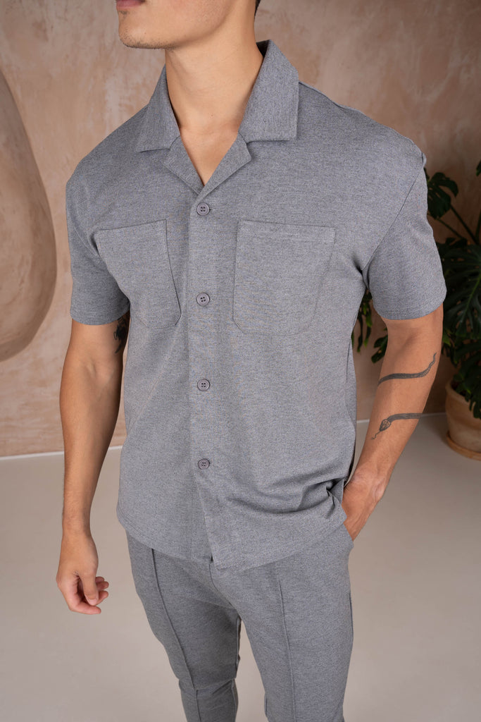 Marl Revere Collar Shirt - Grey