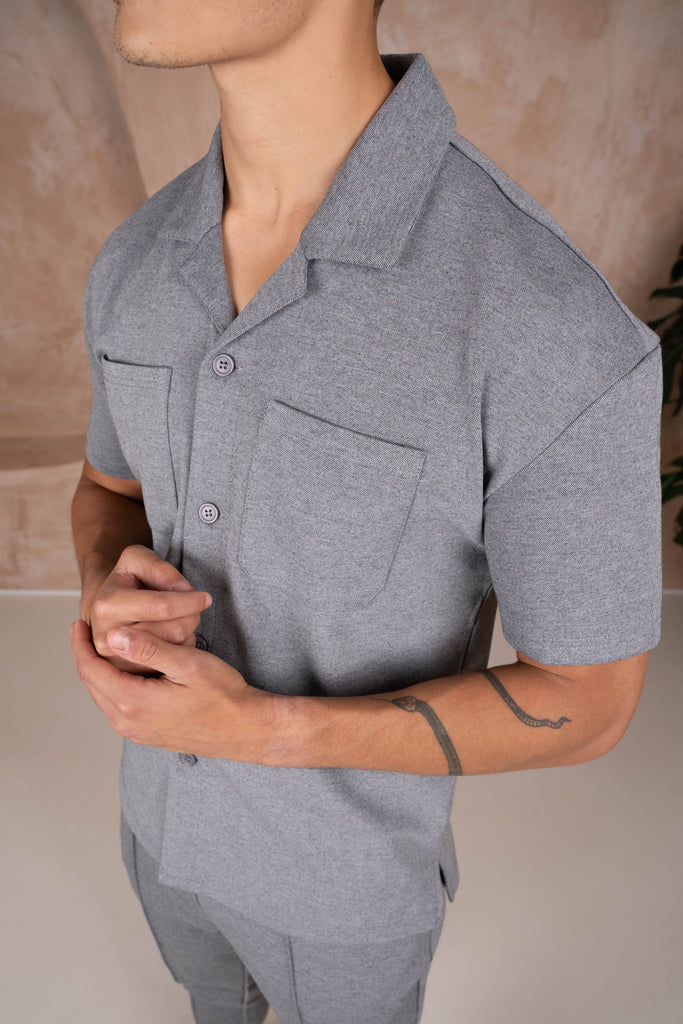 Marl Revere Collar Shirt - Grey