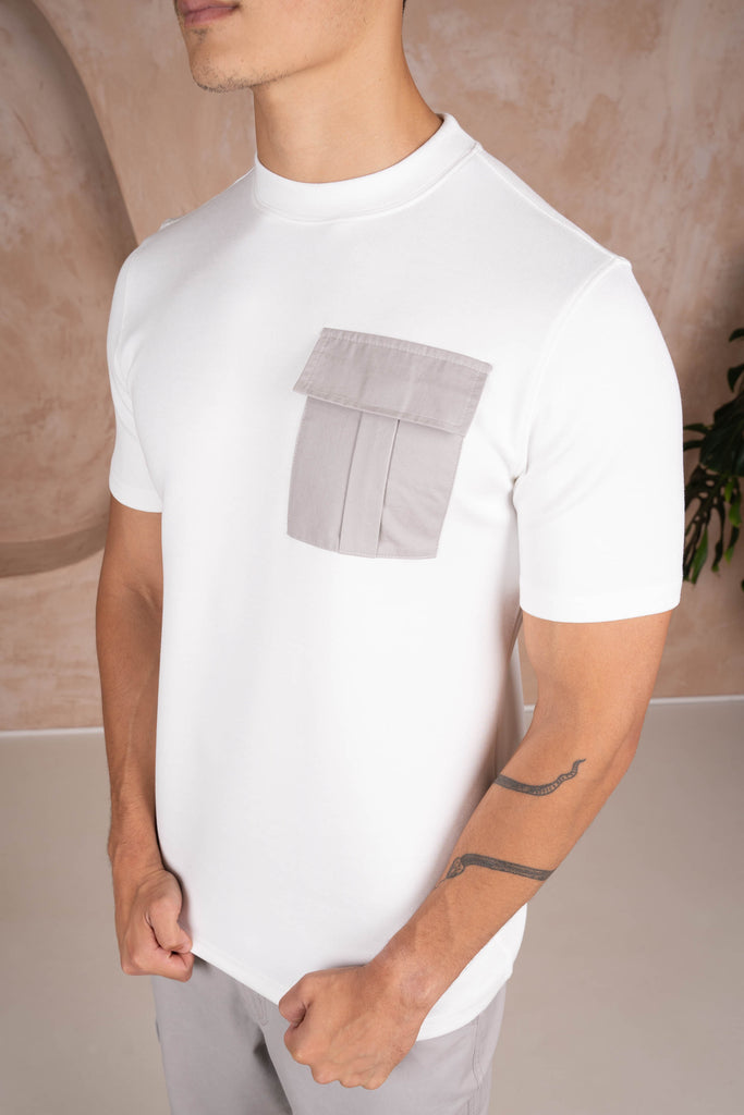 Premium Neo Pocket Patch T-Shirt - White/Grey