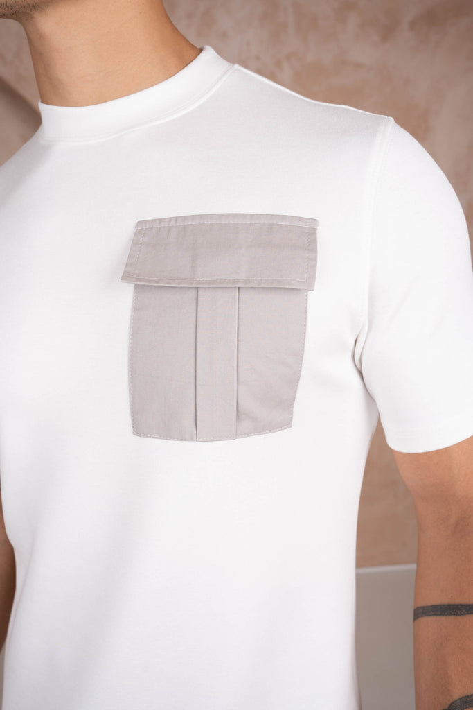 Premium Neo Pocket Patch T-Shirt - White/Grey