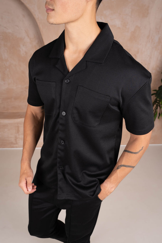 Marl Revere Collar Shirt - Black