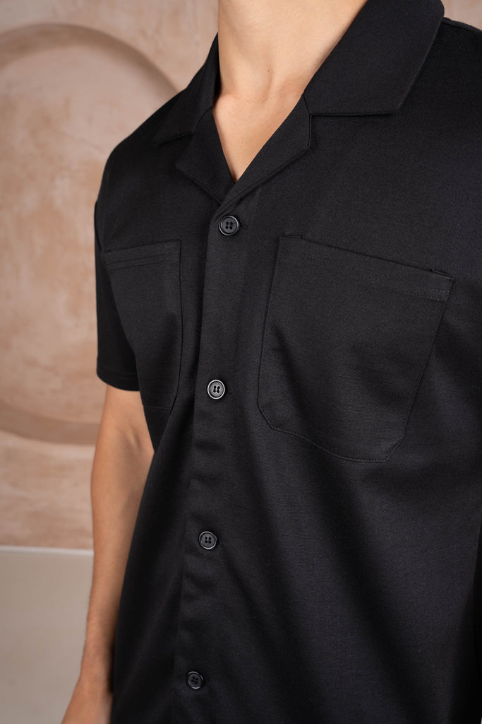Marl Revere Collar Shirt - Black