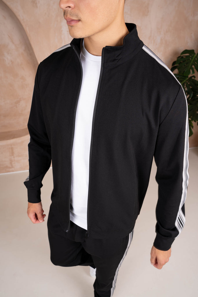 Side Stripe Zip Up Jacket - Black