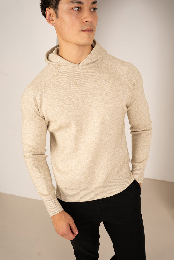 Slim Fit Knitted Hoodie - Oatmeal