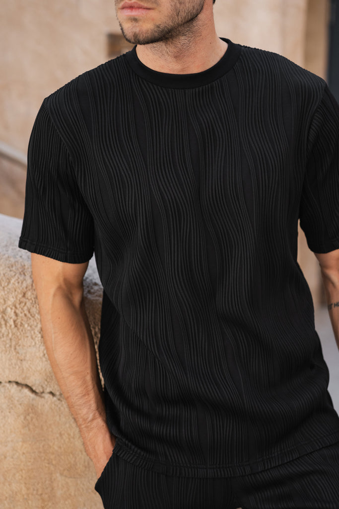 Ripple Shirt, T-Shirt and Short Full Set - 3 Pack - Black