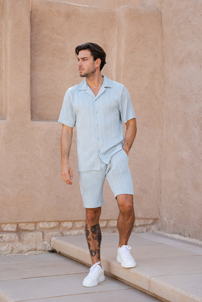 Ripple Texture Shorts - Pale Blue