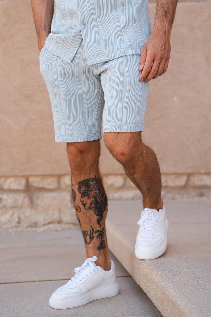 Ripple Texture Shorts - Pale Blue