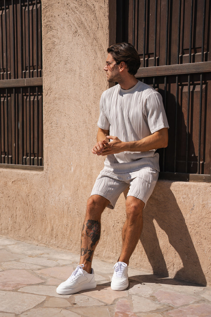 Ripple Texture Shorts - Light Grey