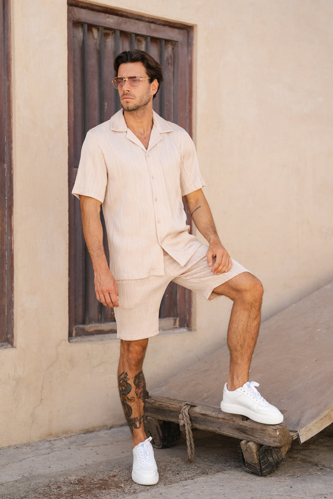 Ripple Texture Shorts - Taupe