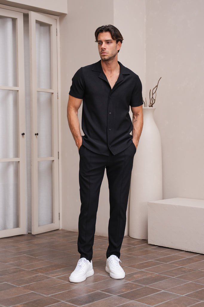 Pleated Slim Fit Trouser - Black