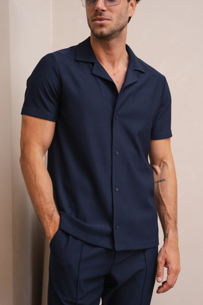 Pleated Slim Fit Shirt - Navy
