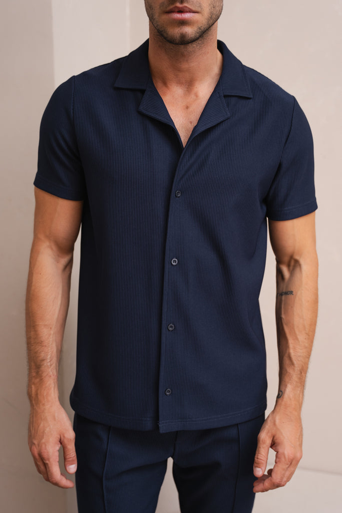 Pleated Slim Fit Shirt - Navy