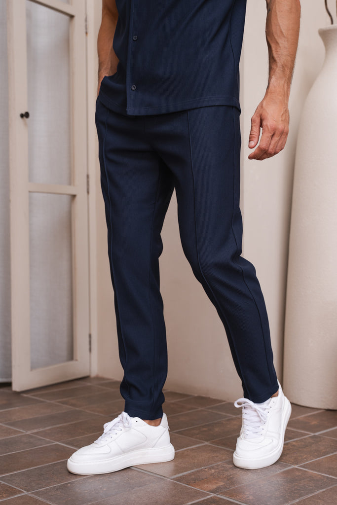 Pleated Slim Fit Trouser - Navy
