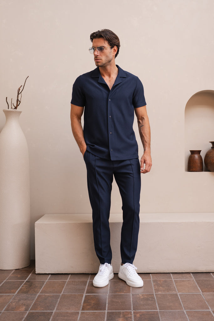Pleated Slim Fit Trouser - Navy