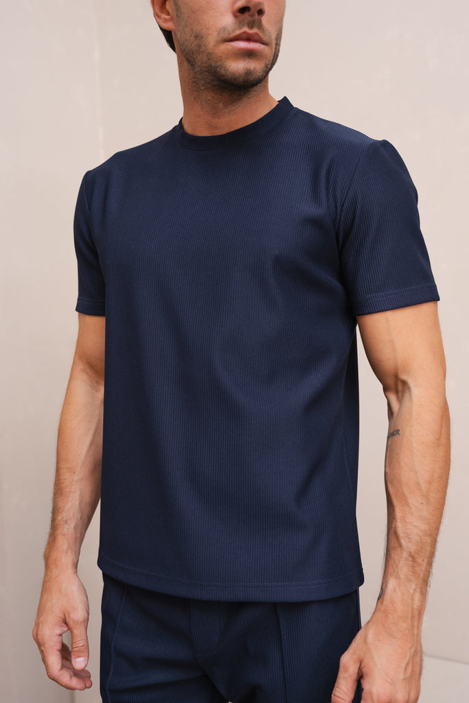 Pleated Slim Fit T-Shirt - Navy