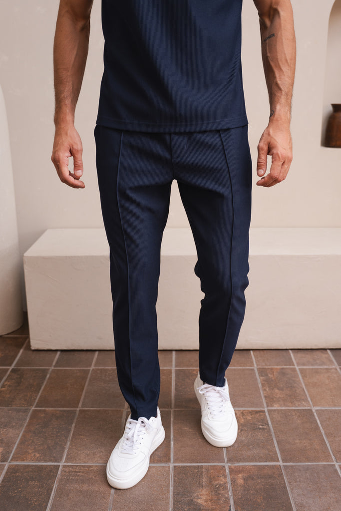 Pleated Slim Fit Trouser - Navy