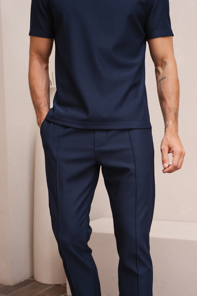Pleated Slim Fit Trouser - Navy