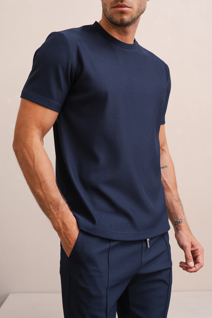 Pleated Slim Fit T-Shirt - Navy