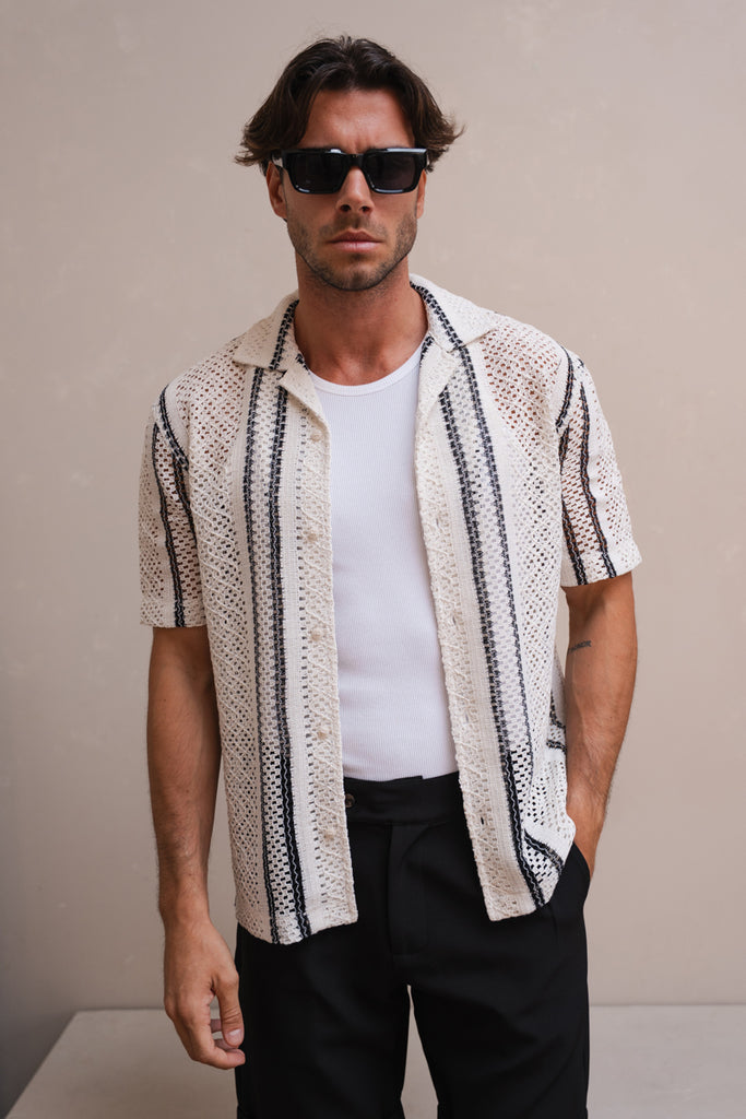 Stripe Crochet Shirt - Off White