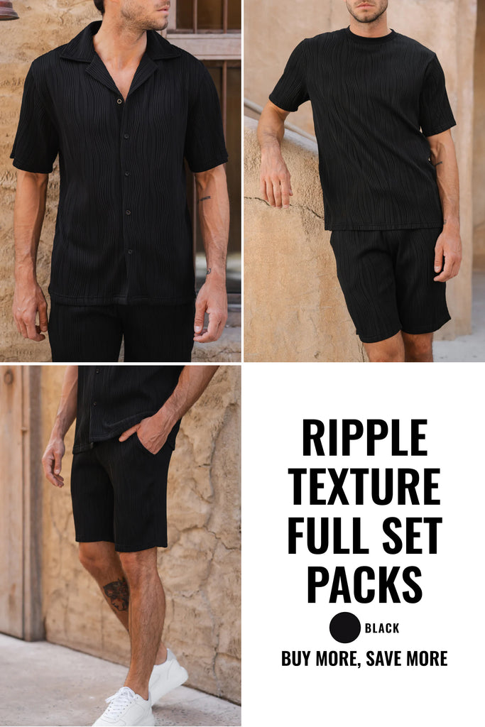 Ripple Shirt, T-Shirt and Short Full Set - 3 Pack - Black