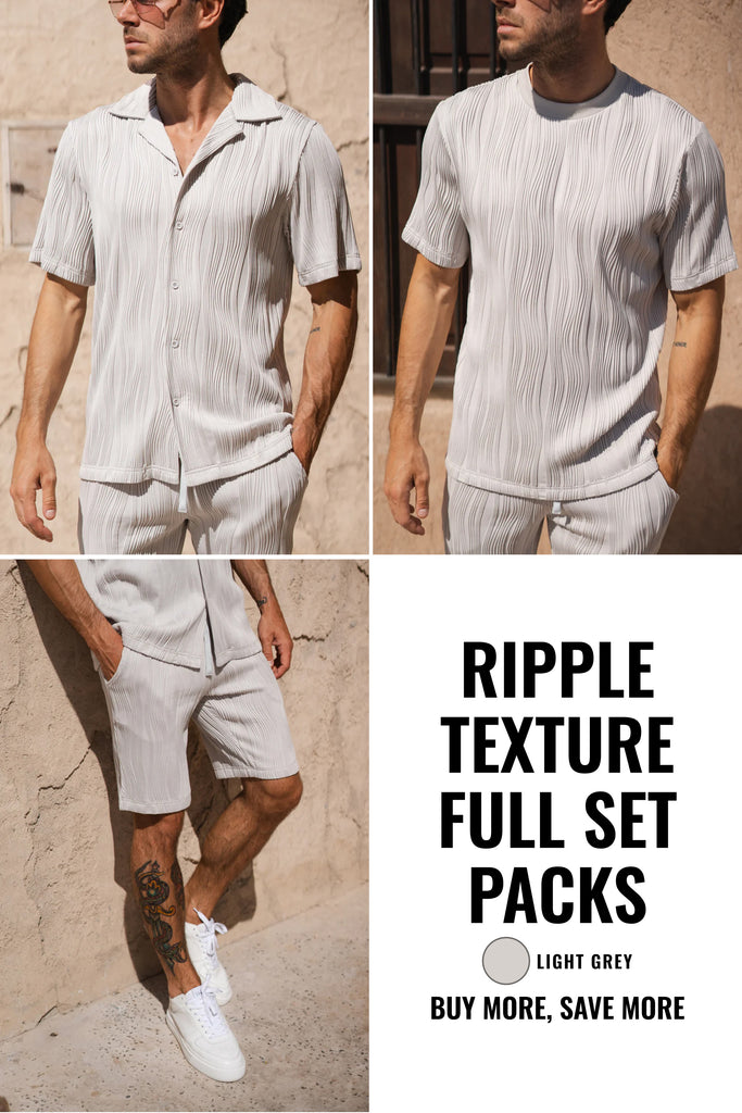 Ripple Shirt, T-Shirt and Short Full Set - 3 Pack - Light Grey