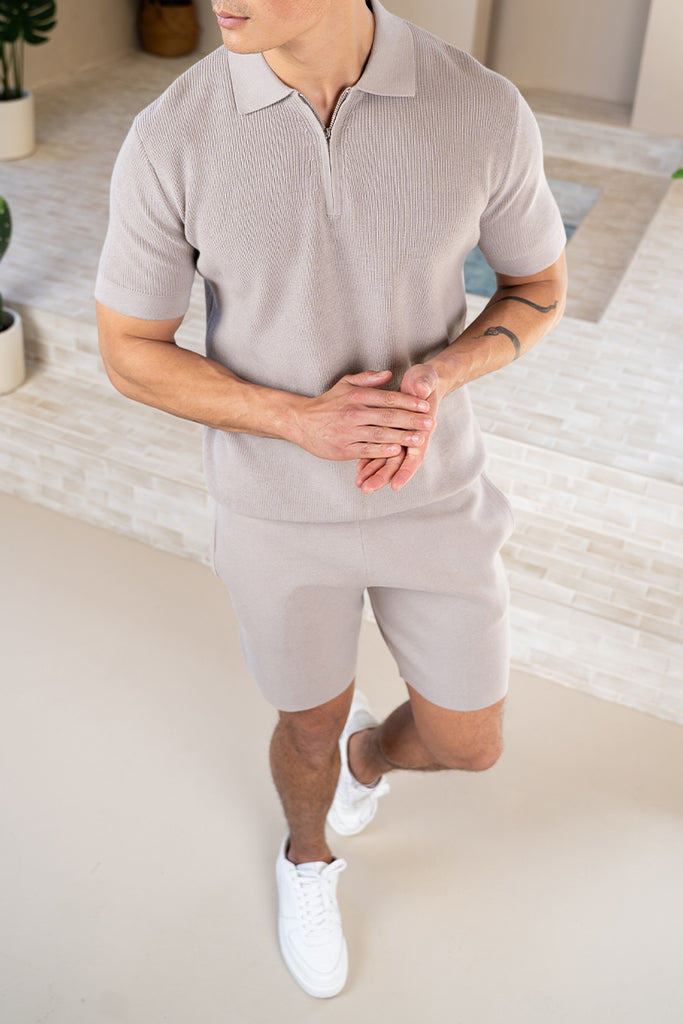 Premium Ribbed Knitted Shorts - Taupe