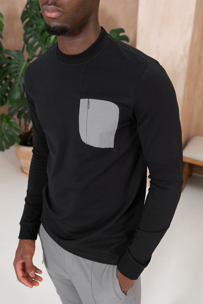 Tailored Tech Long Sleeve Pocket T-Shirt - Black/Charcoal
