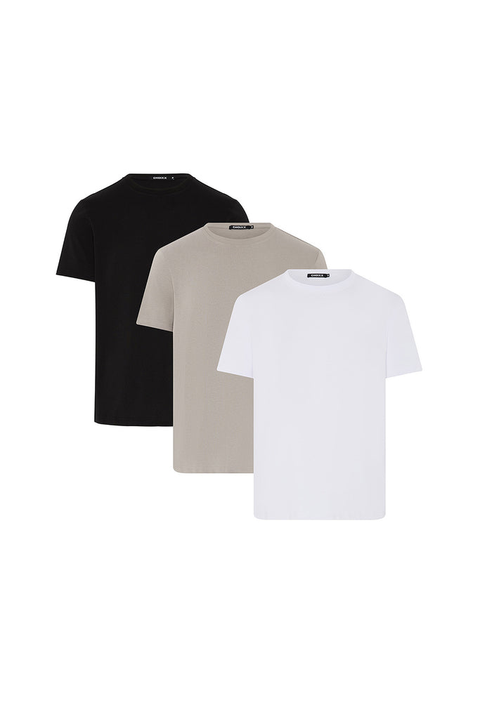 Premium Essential Slim Fit T-Shirt - 3 Colour (White, Black, Grey) - 3 Pack