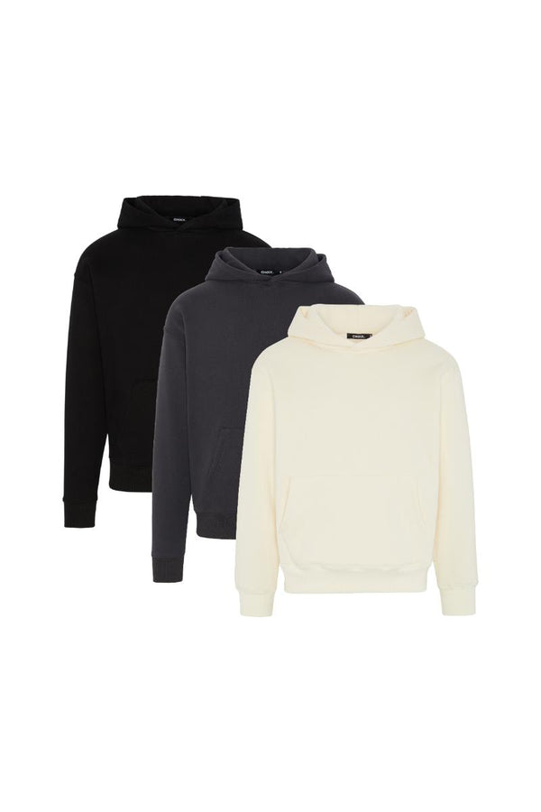 Premium Oversized Hoodie - 3 Colours Pack (Black, Charcoal, Off White) - 3 Pack