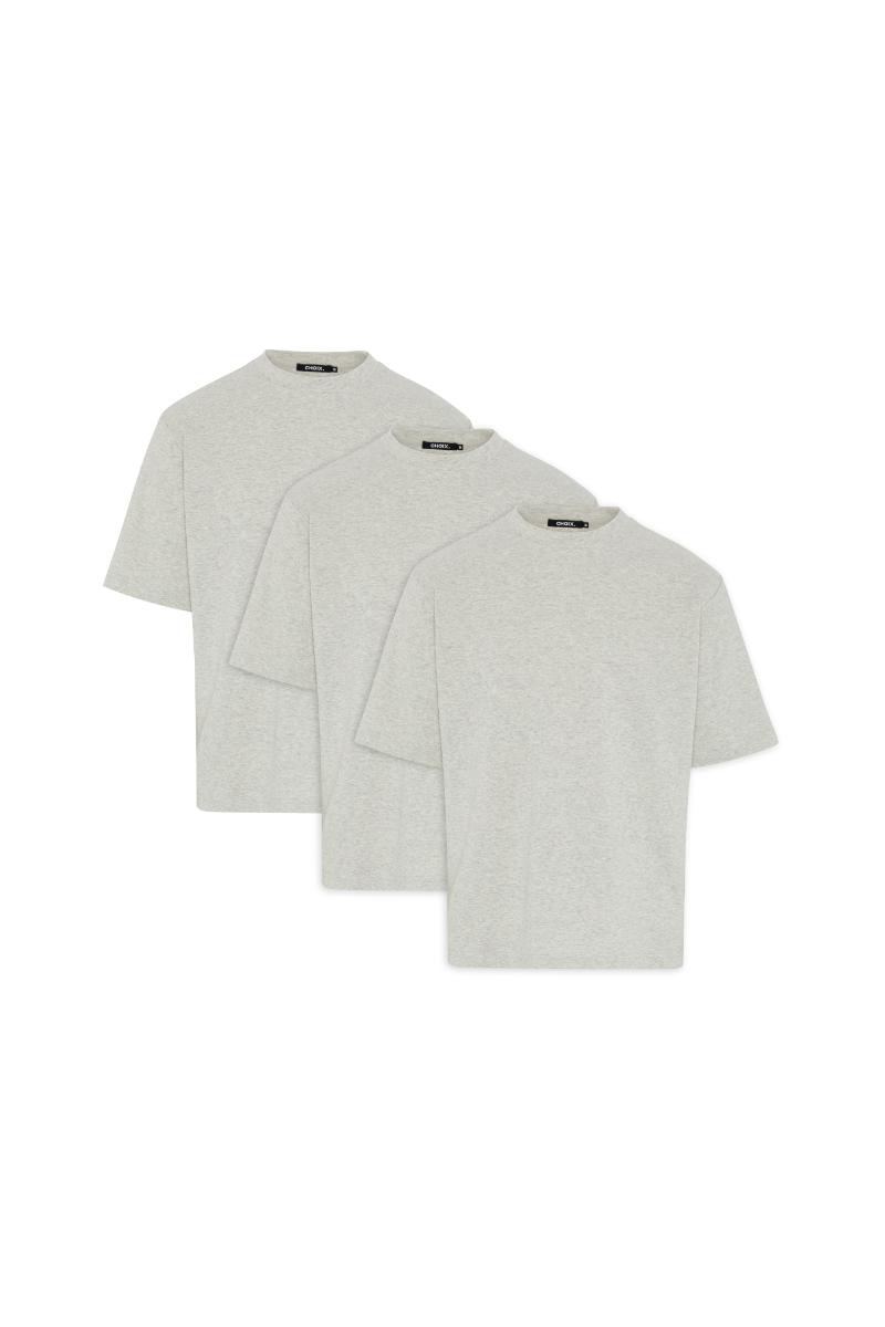 Boxy Fit Oversized T-Shirt - Grey Marl - 3 Pack