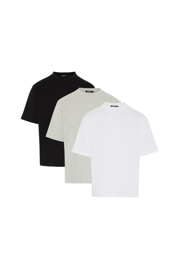 Boxy Fit Oversized T-Shirt - 3 Colours Pack (Black,White,Grey Marl)