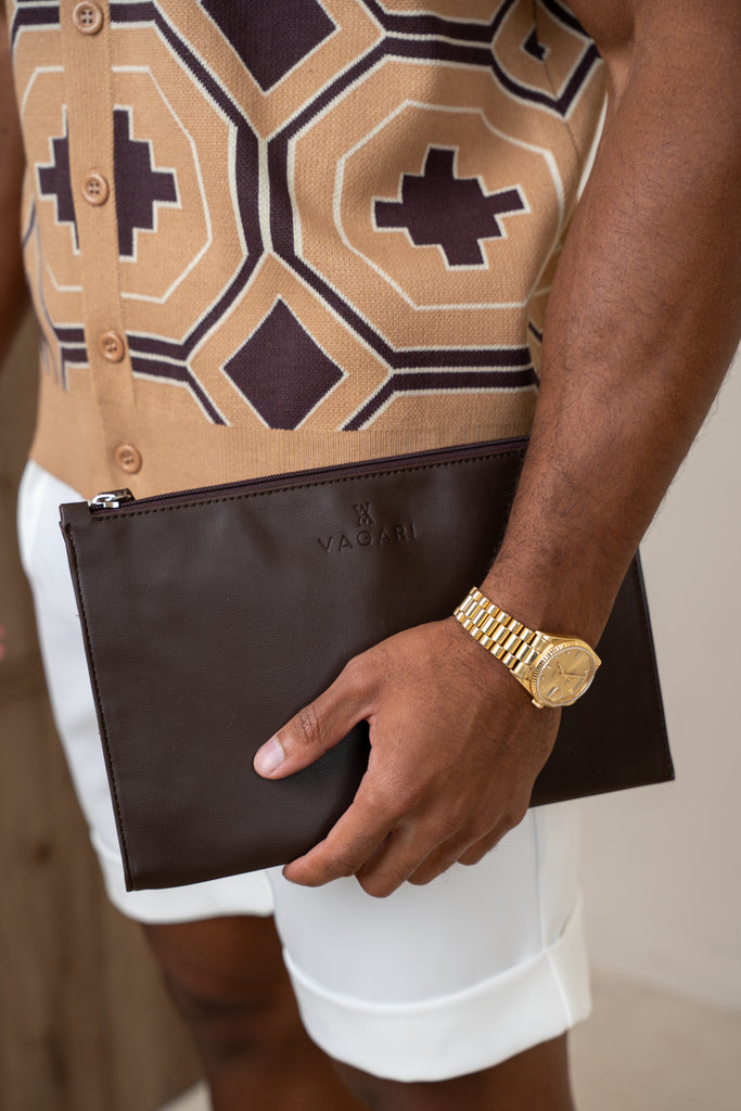 Aztec Button Up Knitted Shirt - Brown