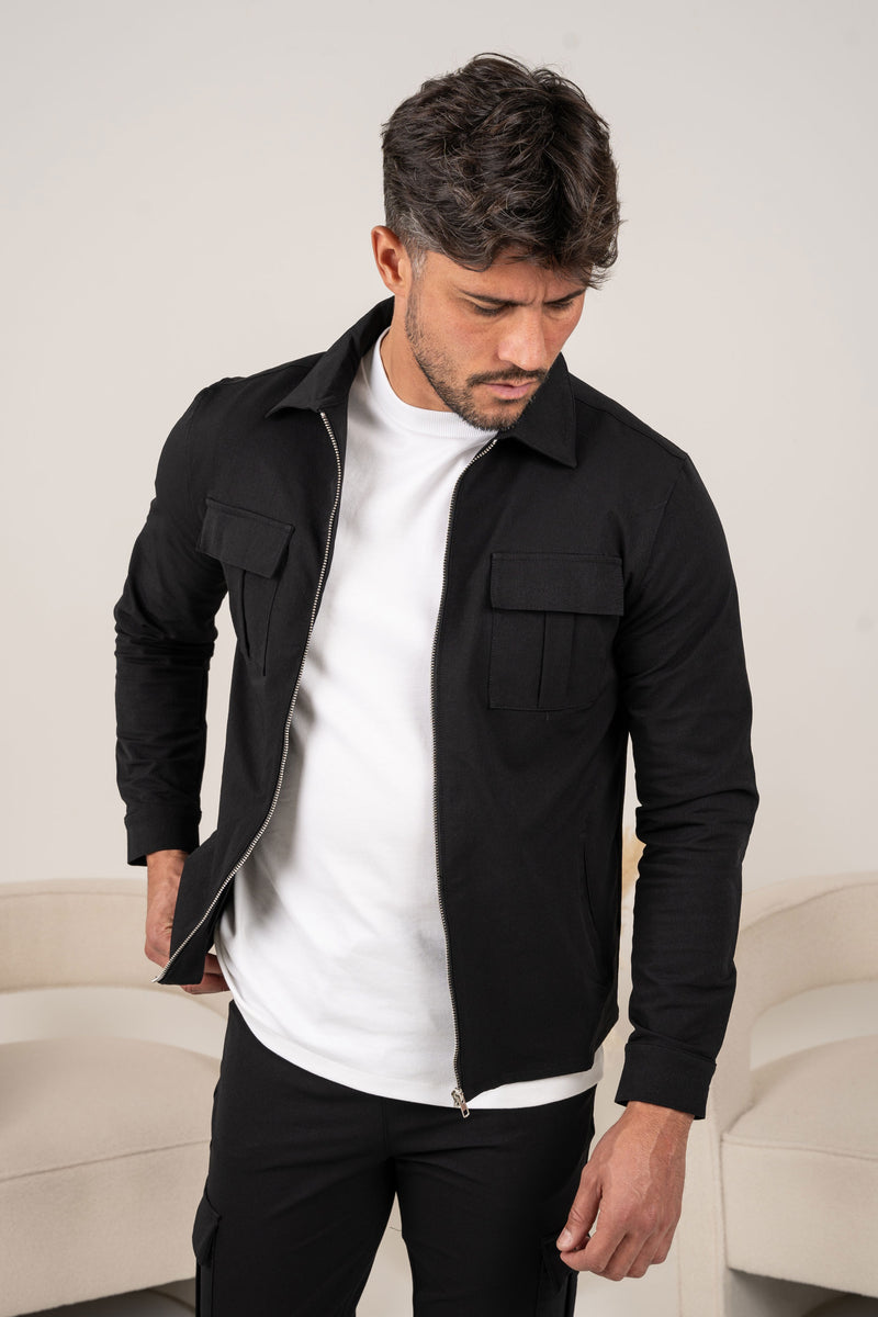 Premium Detail Cargo Jacket - Black