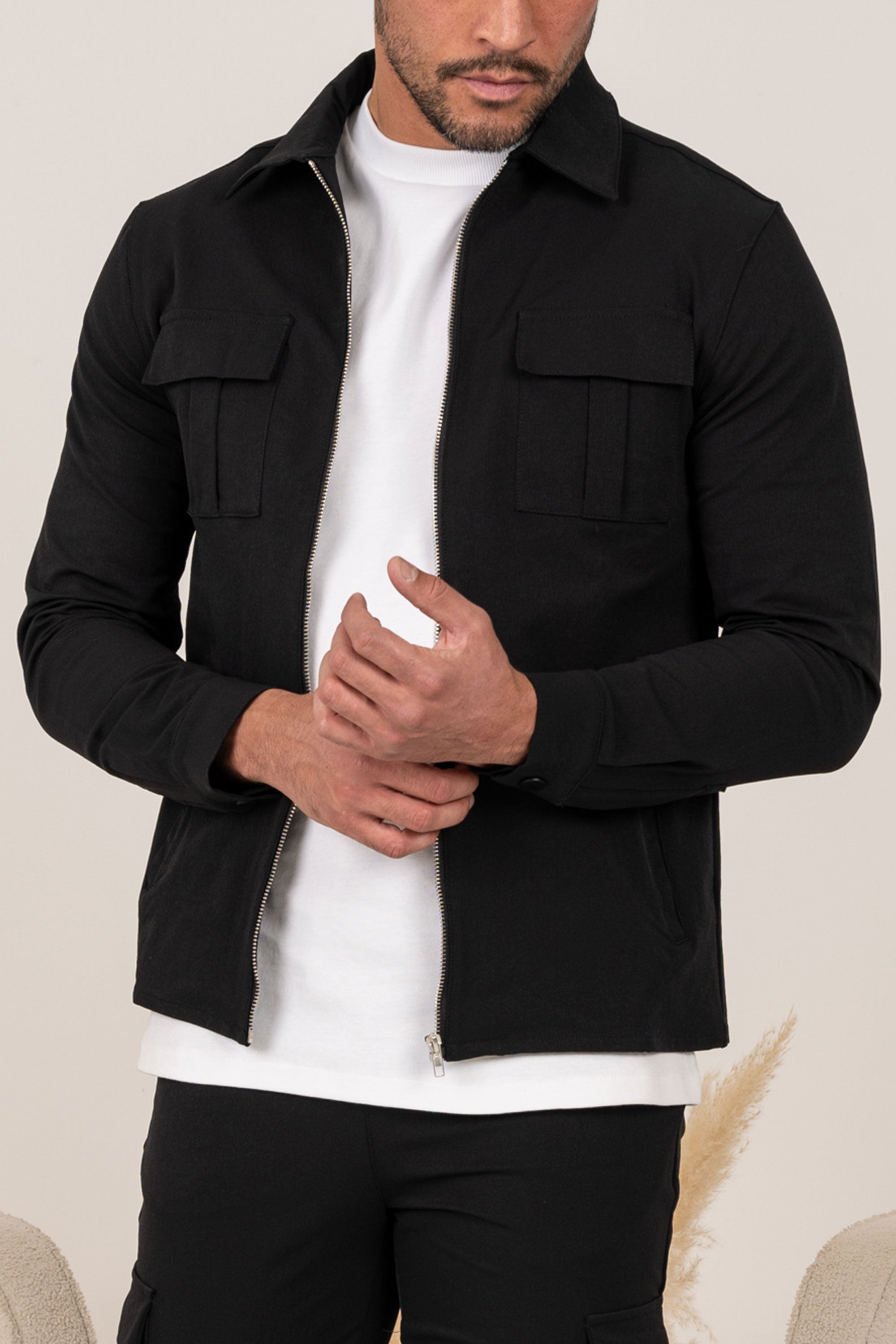 Premium Cargo Utility Jacket - Black