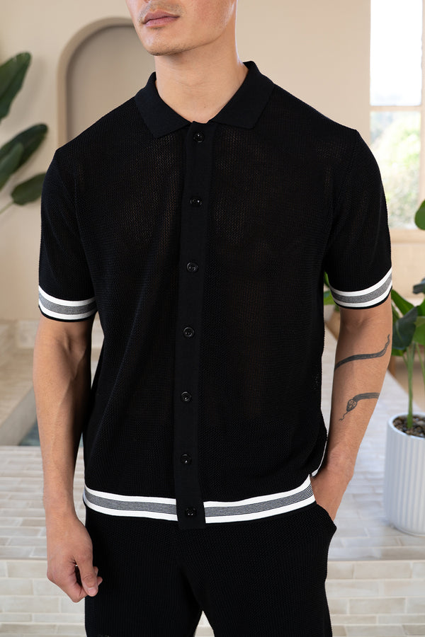 Mesh Tape Knitted Shirt - Black