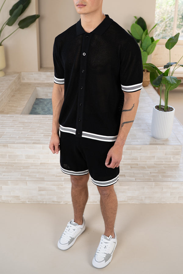 Mesh Tape Knitted Shirt - Black