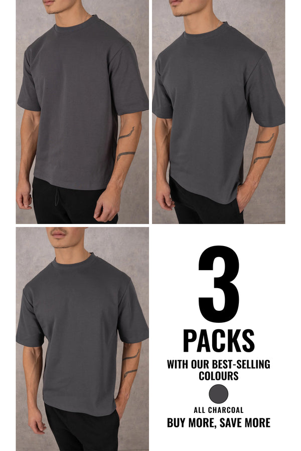 Boxy Fit Oversized T-Shirt - Charcoal - 3 Pack